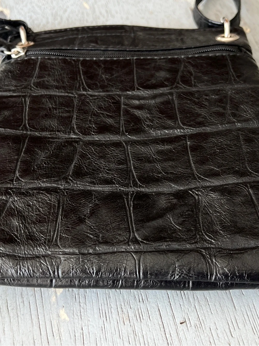 Nicole by Nicole Miller Black Faux-Croc Crossbody Bag - Picture 12 of 12